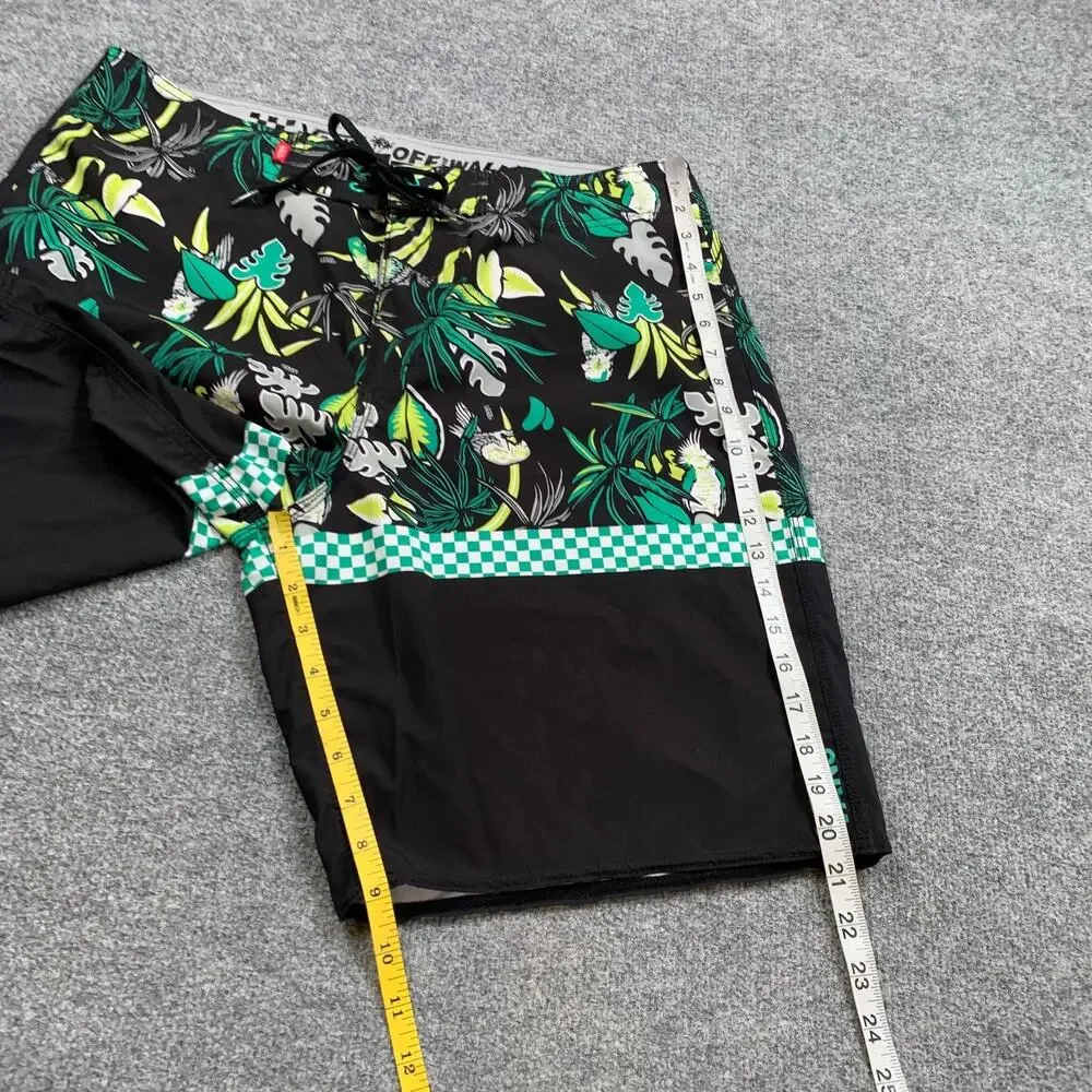 Vans Boardshorts Mens 34 Black Tropical Floral Checkerboard Beach Swim Surfing